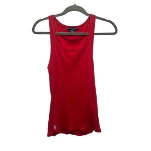 Ralph Lauren Red Pima 100% Cotton Ribbed Tank Top Womens Large Embroidered Logo